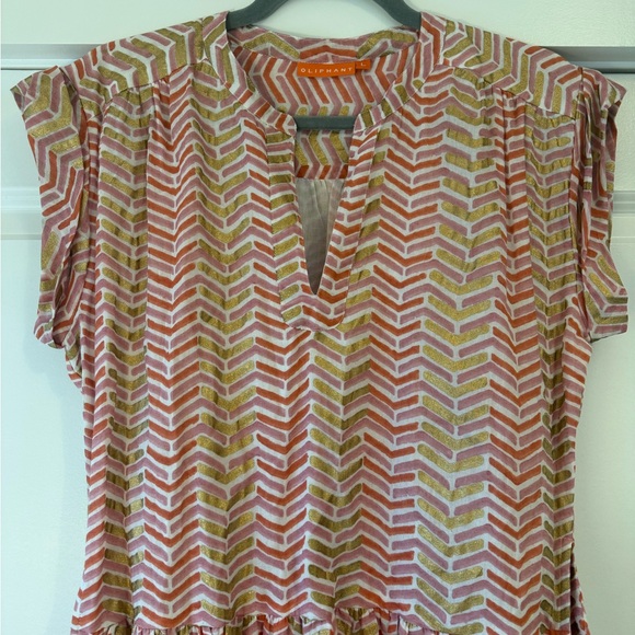 Tuckernuck Oliphant Women’s Roll Sleeve Dress Pink and Gold Size Large - Picture 3 of 7